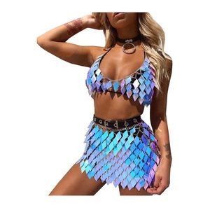 Sequins Tassels Body Chain Outfits Bra Skirt Bikini Rave